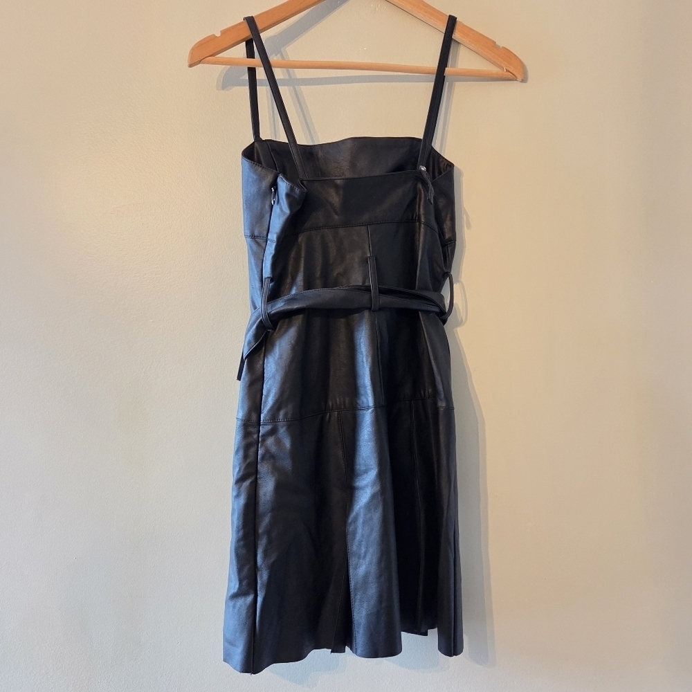 Free People Pleated Vegan Leather Boho Mini Buckle Moto Biker Black Dress Size 0 - Picture 9 of 13